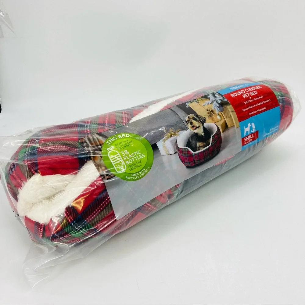 Vibrantlife Round Cuddler Pet Bed Small 6x19” Red Green Flannel Plaid Pattern